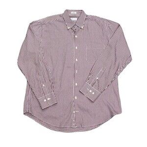 Peter Millar Cotton Silk Button Up Shirt Mens L Brick Red White Check Plaid